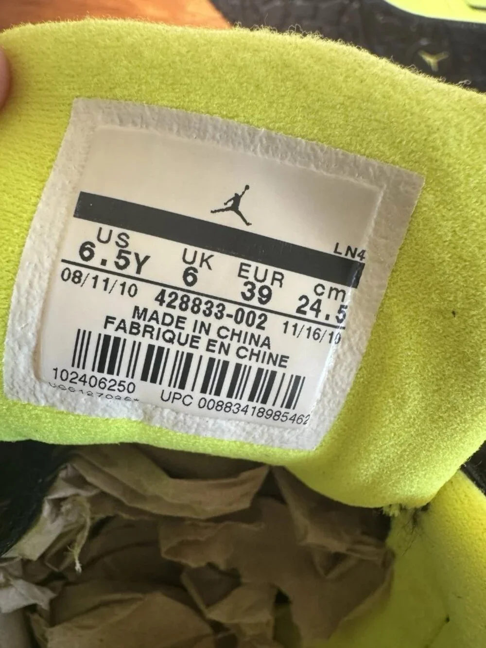 Air Jordan CMFT Viz Air 11 GS 6.5Y Black Volt 428833-002 Vintage